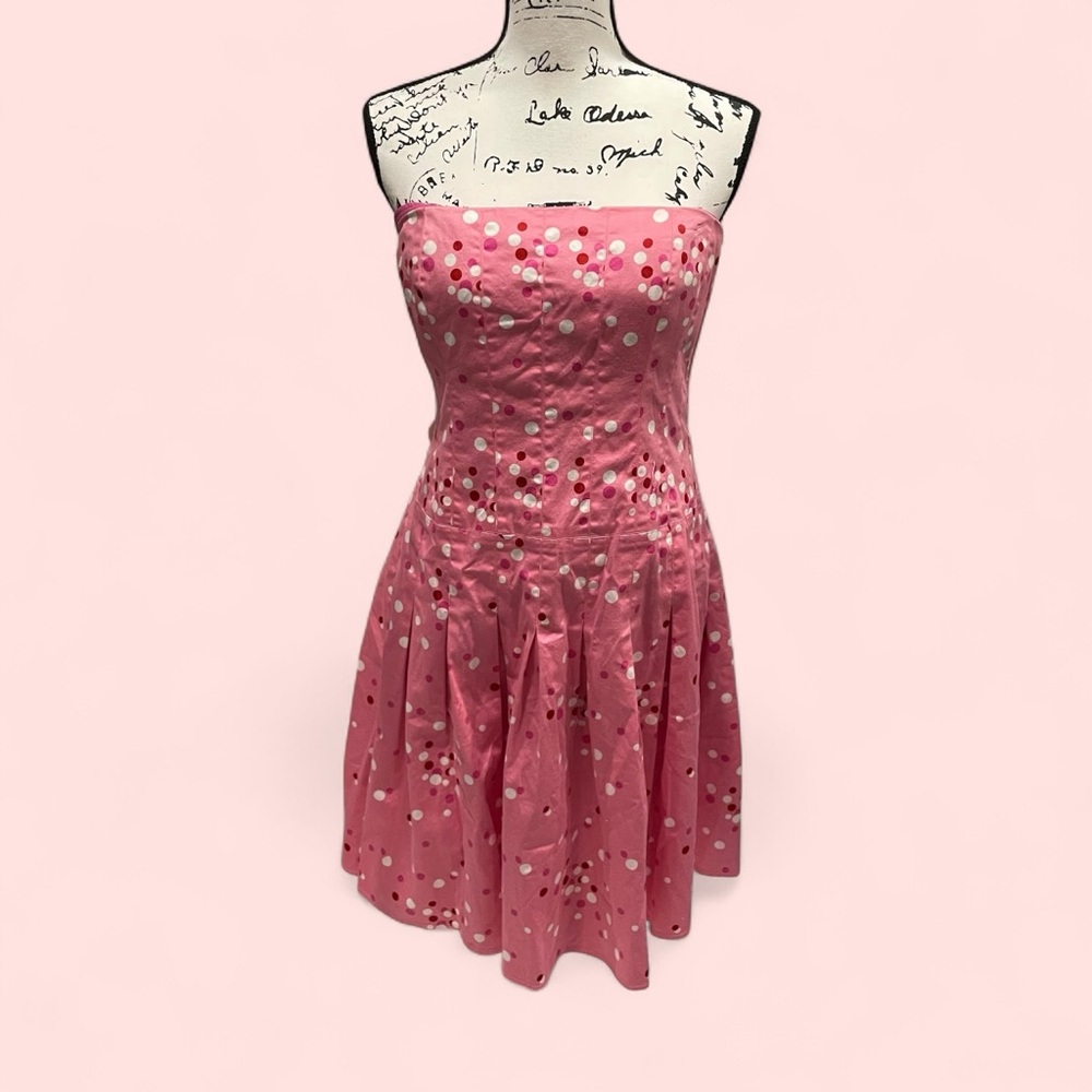 Kay Unger Pink Strapless Polka Dot Cocktail Dress